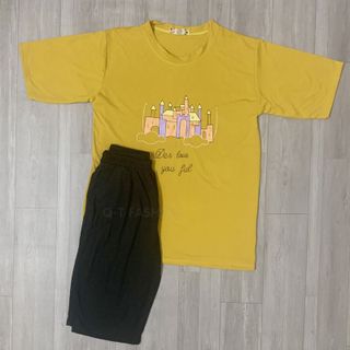 Sét bộ nữ ,đồ bộ lững ngố nữ thun coton sufa,áo phom rộng phối quần đen ,thời trang xuân hè BL14-VÀNG