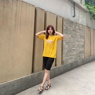 Sét bộ nữ ,đồ bộ lững ngố nữ thun coton sufa,áo phom rộng phối quần đen ,thời trang xuân hè BL14-VÀNG