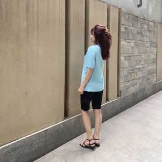 Sét bộ nữ ,đồ bộ lững ngố nữ thun coton sufa,áo phom rộng phối quần đen ,thời trang xuân hè BL14-XANH LAM