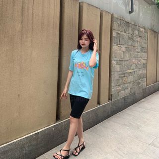 Sét bộ nữ ,đồ bộ lững ngố nữ thun coton sufa,áo phom rộng phối quần đen ,thời trang xuân hè BL14-XANH LAM