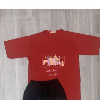 Sét bộ nữ ,đồ bộ lững ngố nữ thun coton sufa,áo phom rộng phối quần đen ,thời trang xuân hè BL14-ĐỎ