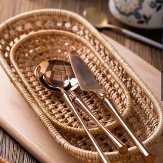 Khay mây đan thưa đựng đồ ăn, bánh mỳ, lót cốc, giỏ mây mini lưu trữ giỏ trái cây và bánh kẹo trang trí bữa tiệc tối