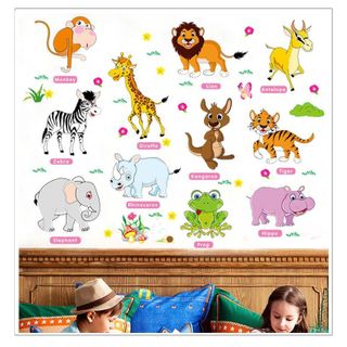 Decal dán tường động vật có tiếng anh cho bé, tranh hình sticker decal dán tường cho bé