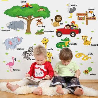 Decal dán tường cho bé trai bé gái học tiếng anh về các con vật trang trí phòng bé trường học khu vui chơi, sticker động vật cho bé sk9084 giá sỉ