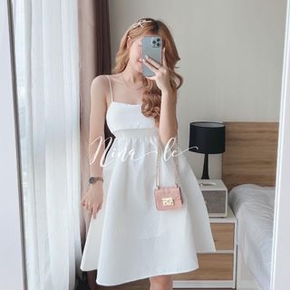 Đầm 2 dây vải sốp có nơ dáng xoè