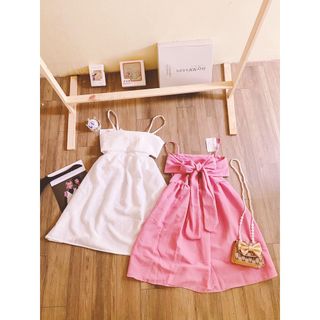 Đầm 2 dây vải sốp có nơ dáng xoè