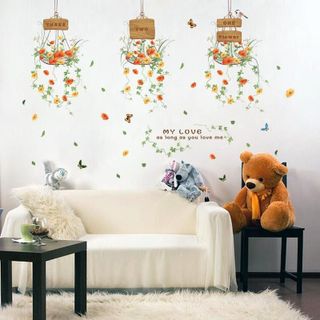 Tranh đề can, decal dán tường Hàn Quốc 3 giỏ hoa trang trí phòng khách, phòng ngủ, quán ăn, quán caffe giá sỉ