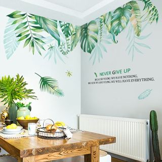 Decal Dán Tường Tán Lá Xanh Nhiệt Đới Never Give Up (2 mảnh) QR2006
