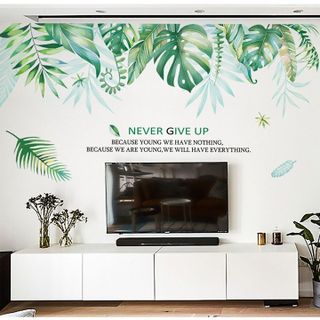 Decal Dán Tường Tán Lá Xanh Nhiệt Đới Never Give Up (2 mảnh) QR2006