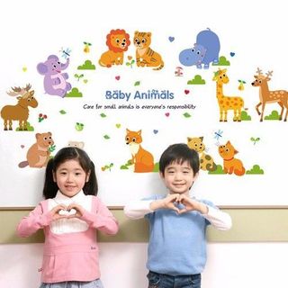 Decal dán tường thế giới động vật ngộ nghĩnh cho bé