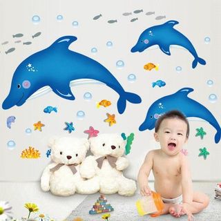 Decal dán tường gia đình cá heo vui nhộn cho bé