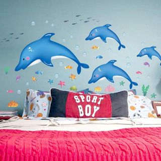 Decal dán tường gia đình cá heo vui nhộn cho bé