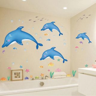 Decal dán tường gia đình cá heo vui nhộn cho bé