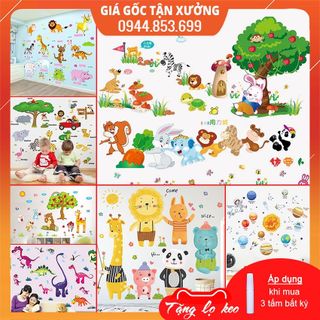 2 decal, tranh dán tường cho bé trai bé gái học các con vật tiếng anh trang trí nhà cửa phòng bé - trường học giá sỉ