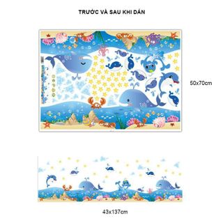 Tranh đề can, decal dán tường cho bé cá và động vật dưới nước, hình dán sticker cá XF1749 trang trí phòng bé