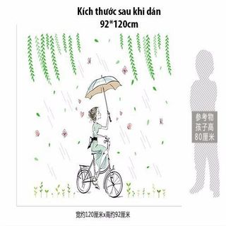 Decal dán tường cô gái che ô trong mưa cho bé