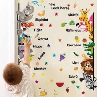 Đề can dán tường cho bé các con vật tiếng anh cho bé học,tranh hình sticker các con vật cho bé học tiếng anh