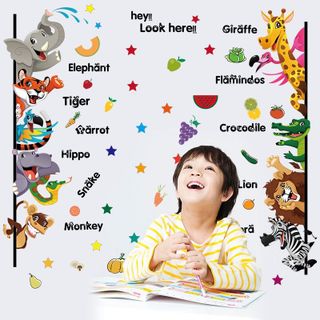 Đề can dán tường cho bé các con vật tiếng anh cho bé học,tranh hình sticker các con vật cho bé học tiếng anh
