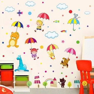 Decal dán tường động vật che ô cho bé, hình sticker dán tường động vật thú cho bé