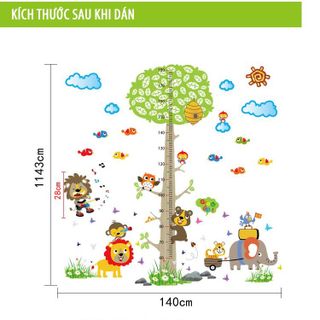 Combo 2 Tranh đề can dán tường cho bé đo chiều cao công viên động vật vui vẻ, tranh decal dán tường cho bé SK2017AB giá sỉ