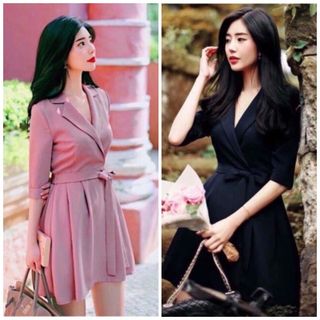 Đầm váy cổ vest 2 màu (kèm hình thật)