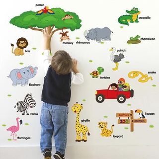 Tranh đề can, decal dán tường các con vật cho bé học tiếng anh, hình sticker dán tường cho bé các con vật giá sỉ