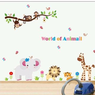 Decal dán tường dán tường cho bé trai - gái các con vật world animail trang trí phòng bé, hình dán sticker con vật giá sỉ