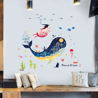Decal dán tường cho bé chú cá voi xanh, hình decal dán sticker cá giá sỉ