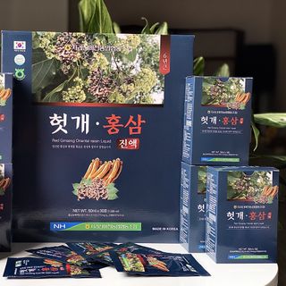 Nước Bổ Gan Mát Gan Hồng Sâm Hàn Quốc HOVENIA DULCIS-RED GINSENG ORIENTAL RAISIN Hộp 30 gói x 50ml