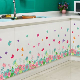 Đề can dán chân tường, tranh dán chân tường trang trí phòng khách phòng ngủ hoa bướm sinh động XL7183