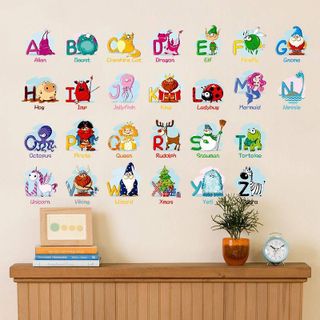 Tranh decal, đề can dán tường cho bé trai - gái học bảng chữ cái, hình sticker dán tường bảng chữ cái cho bé học