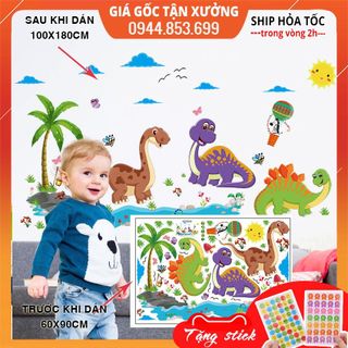 Tranh dán tường cho bé, đề can dán tường khủng long cho bé, hình dán sticker khủng long cho bé trang trí phòng