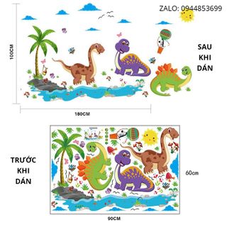 Tranh dán tường cho bé, đề can dán tường khủng long cho bé, hình dán sticker khủng long cho bé trang trí phòng