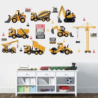Decal dán tường cho bé hình các loại xe công trường, tranh sticker dán tường cho bé giá sỉ
