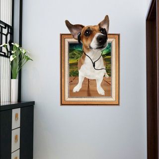 Decal dán tường 3D khung ảnh hình chú chó đeo tai nghe SK9214N giá sỉ