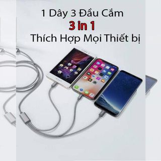 Cáp Sạc Nhiều Đầu FREESHIPGiảm 10k Khi Nhập [CAP SAC NHANH] Dây Cáp Sạc 3 Đầu Thông Minh Dây Dù Cực Bền