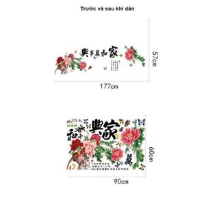 Tranh đề can, decal dán tường trang trí phòng khách, nhà hàng, phòng ngủ hình hoa mẫu đơn đẹp mắt