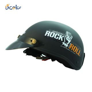 Mũ Bảo Hiểm Nửa Đầu B'color Màu Đen Có Chữ Rock Roll, Bán sỉ - Giá bán buôn