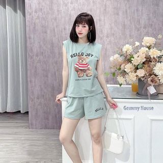 Đồ bôn mặc nhà in gấu áo ba lỗ quần đùi form dưới 70kg
