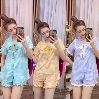 Đồ bộ mặc nhà lụa mềm mịn tay lỡ dây nơ