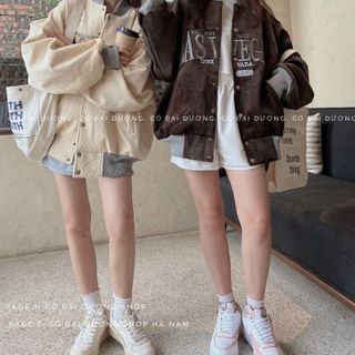 Áo khoác nhung 2 lớp kiểu bomber logo thêu lasvegas