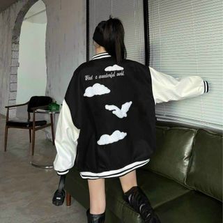 Áo khoác dù bomber nút bấm logo in đám mây