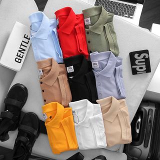 áo thun nam cổ trụ vải cotton cá sấu AT002