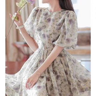 ĐẦM HOA VOAN TAY BỒNG FORM XOÈ DỄ THƯƠNG ĐIỆU ĐÀ ĐI DẠO ĐI TIỆC ĐI BIỂN