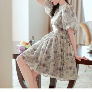 ĐẦM HOA VOAN TAY BỒNG FORM XOÈ DỄ THƯƠNG ĐIỆU ĐÀ ĐI DẠO ĐI TIỆC ĐI BIỂN