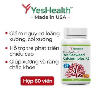 Viên uống tăng chiều cao Yeshealth Yes Calcium Plus K2 bổ sung canxi và vitamin d3 giúp làm chắc giảm nguy cơ còi xương