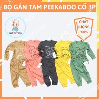 Quần áo trẻ em. SET 3 bộ thu đông KWOO chất gân tăm siêu mềm mịn cổ 3 phân cho bé từ 4-16kg Sally Baby SL003 giá sỉ