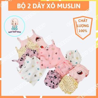 Quần áo bé gái. SET 5 bộ 2 dây chất xô muslin mềm mát và an toàn cho da của bé từ 3-15kg Sally Baby SL0066 giá sỉ