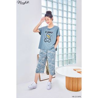 Bộ mặc nhà nữ NARYLEE áo cộc tay quần lửng mùa hè chất cotton cao cấp NR-221369