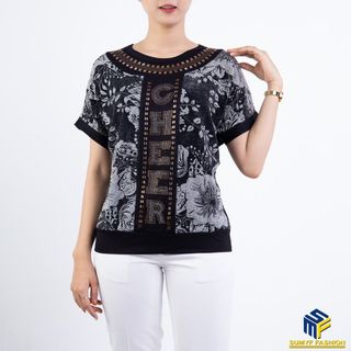 {Có bigsize} Áo nữ trung niên tay ngắn hàng cao cấp - áo quý bà có đính đá SUMYF